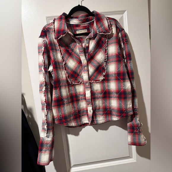We The Free Red, Navy & White Plaid Button-Up Shirt Jacket 🔥 - Picture 4 of 5